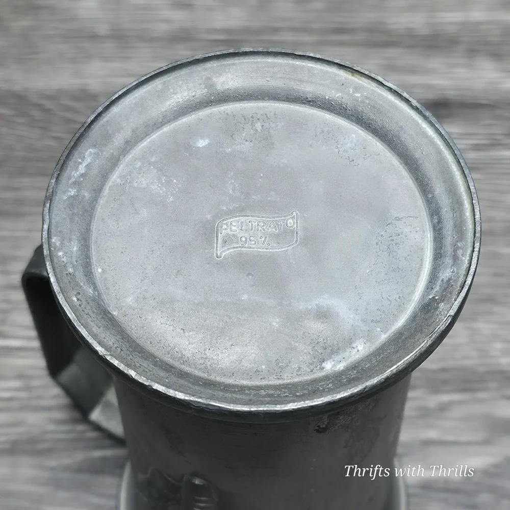 Vintage Peltrato 95% Pewter Measuring Cup 1/2 Liter Made in Italy Metalware